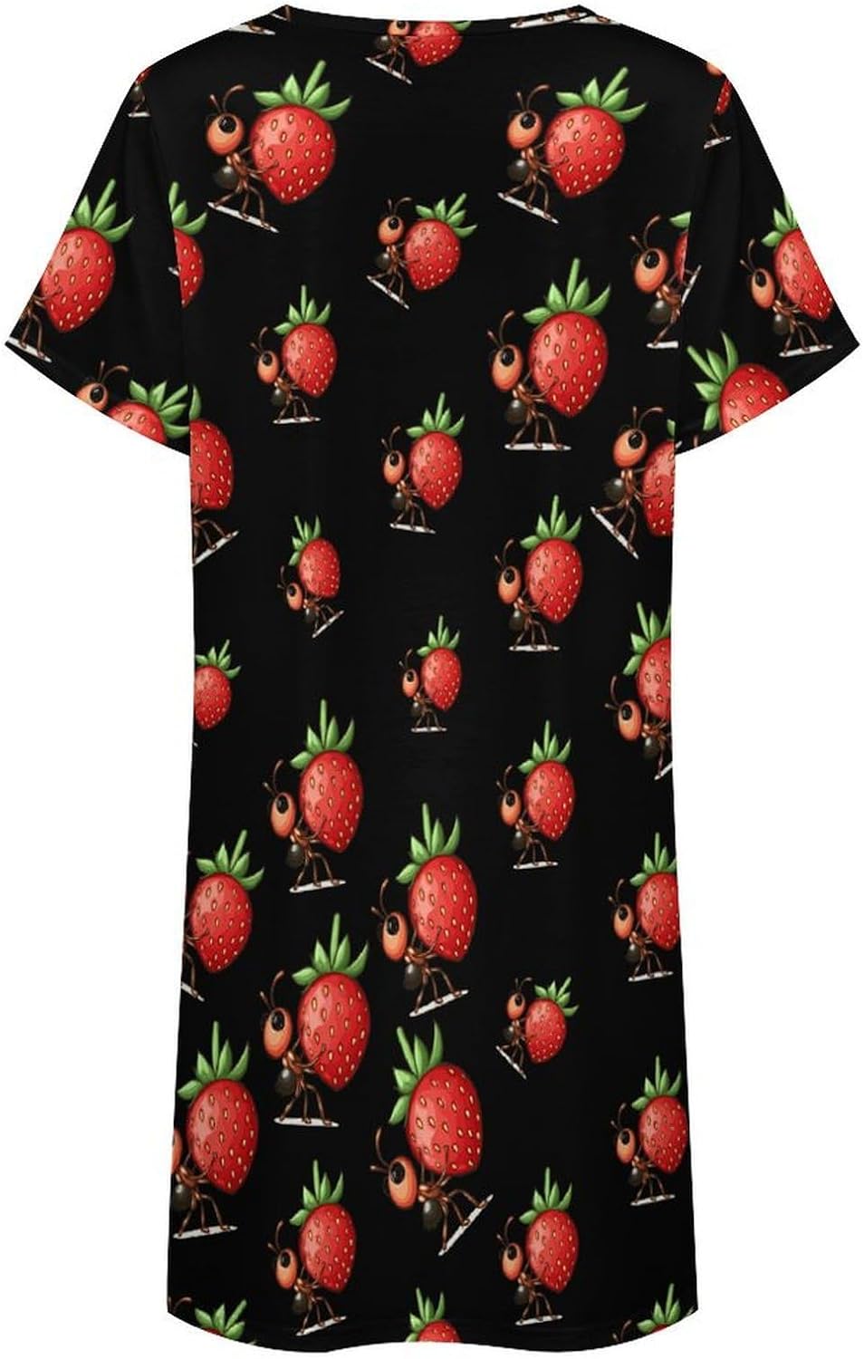 Cute Ant Carrying Strawberry Nightgowns for Women Short Sleeve Sleep Dress Casual Sleepshirt Night Gowns Pajamas
