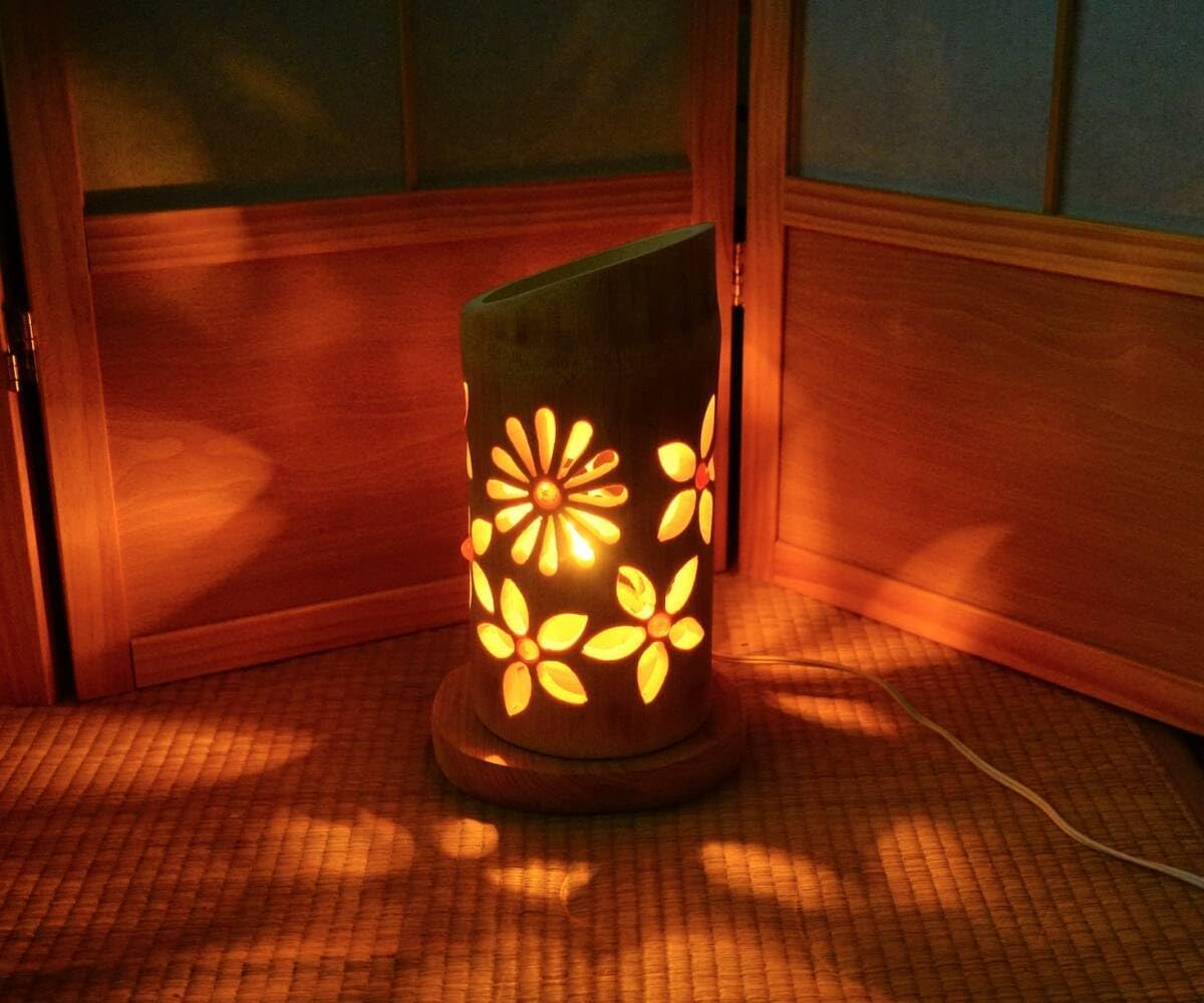 ビー玉埋め込み・両面彫竹灯り・竹あかり・竹灯籠 ～～ 癒しの灯り 拡光～～
