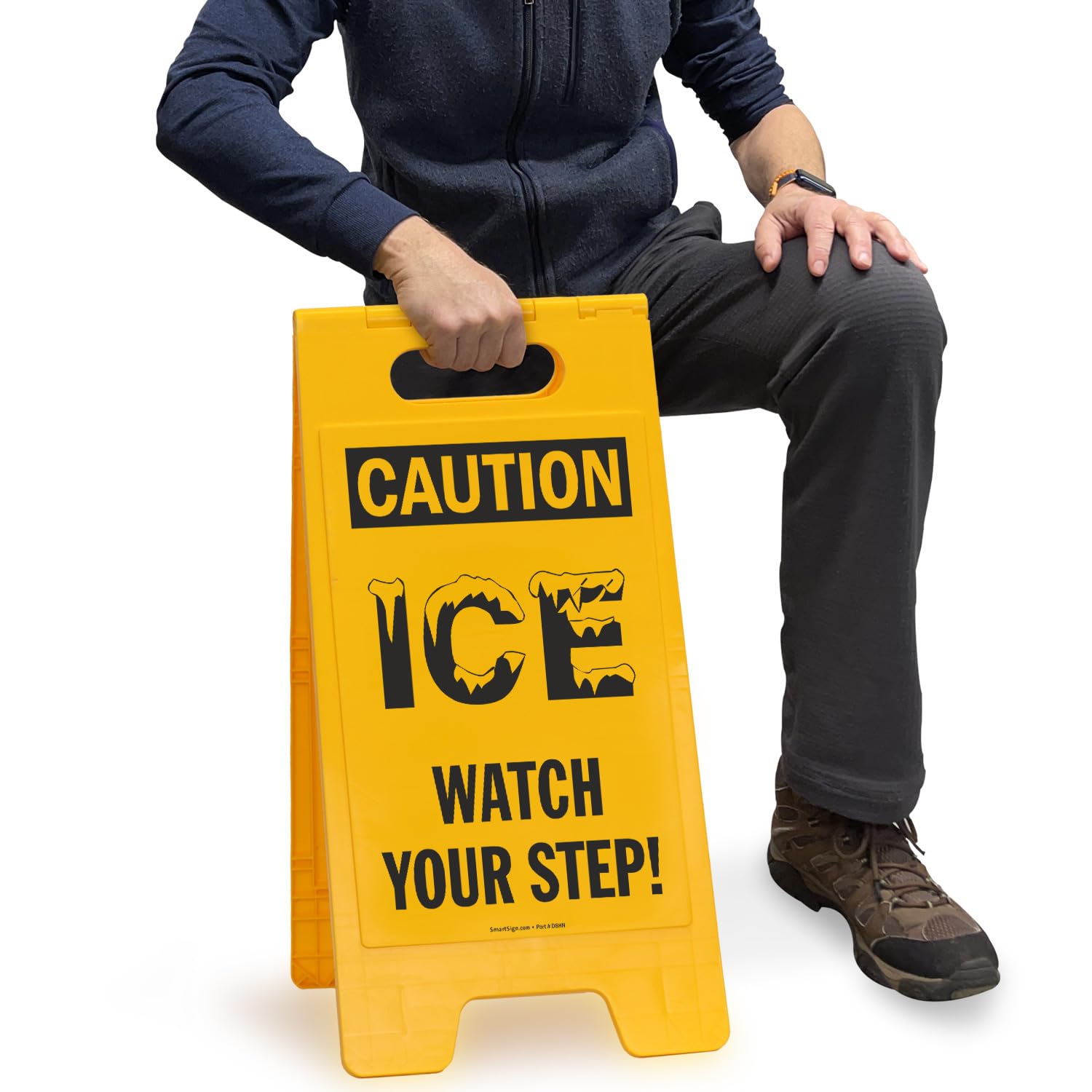 Suelo plegable SmartSign Sign, Legend "caution – hielo, ver su paso.," 25 cm de alto x 12 cm de ancho, negro sobre amarillo