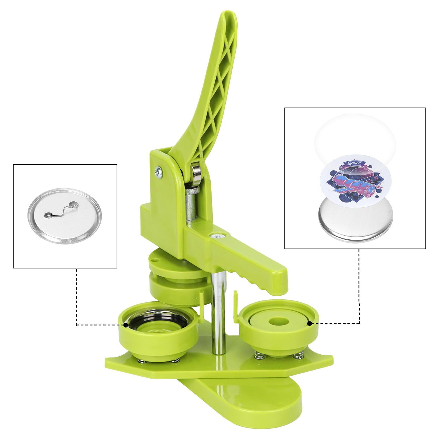 QWORK® Zestaw do robienia odznak, maszyna do odznak z materiałami do 100 szt. odznak z agrafką 58 mm, wymienna forma i okrągły nóż do papieru