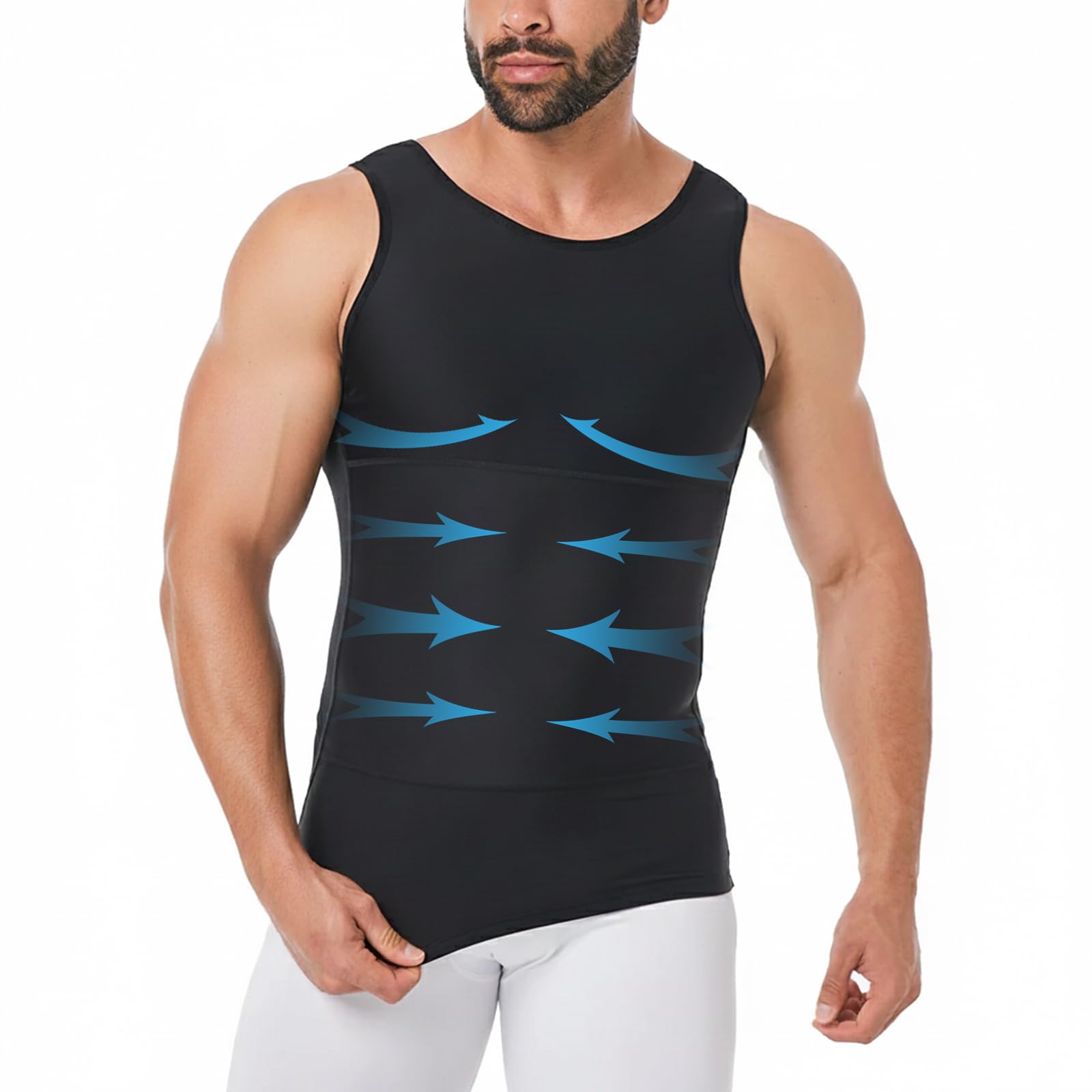 viiotu Compression Vest Men, Men's Gynecomastia Shapewear Vest - Slimming Undershirts for Chest Flattening & Tummy Control- Change in Seconds (UK, Alpha, L, Regular, Regular, Black)