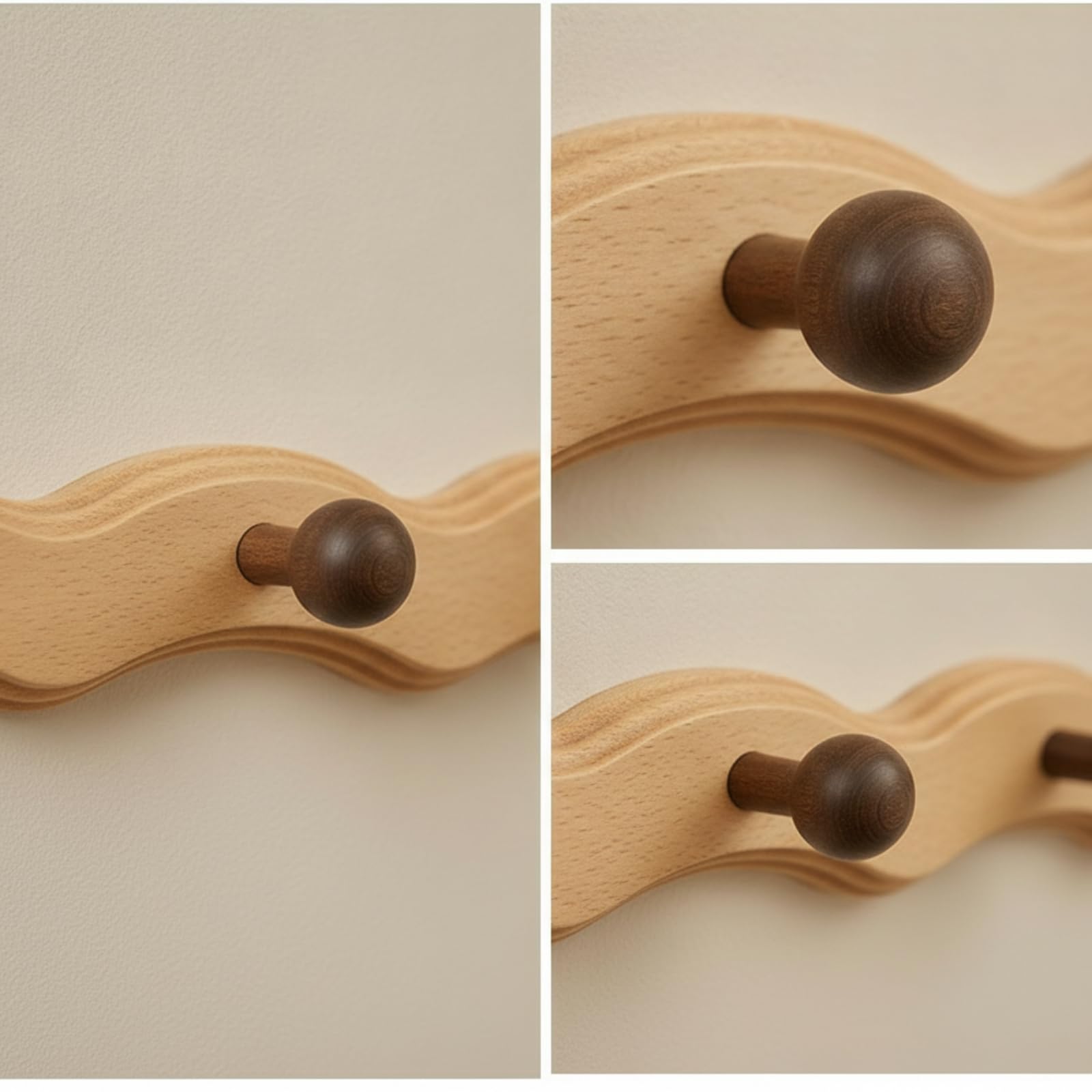 Amagogo Perchero de Pared de Madera Colgador Organizador Soporte con Acabado Tallado y Seis Ganchos Redondeados Que Evitan, 6 Ganchos - Nube Auspiciosa Nogal Negro