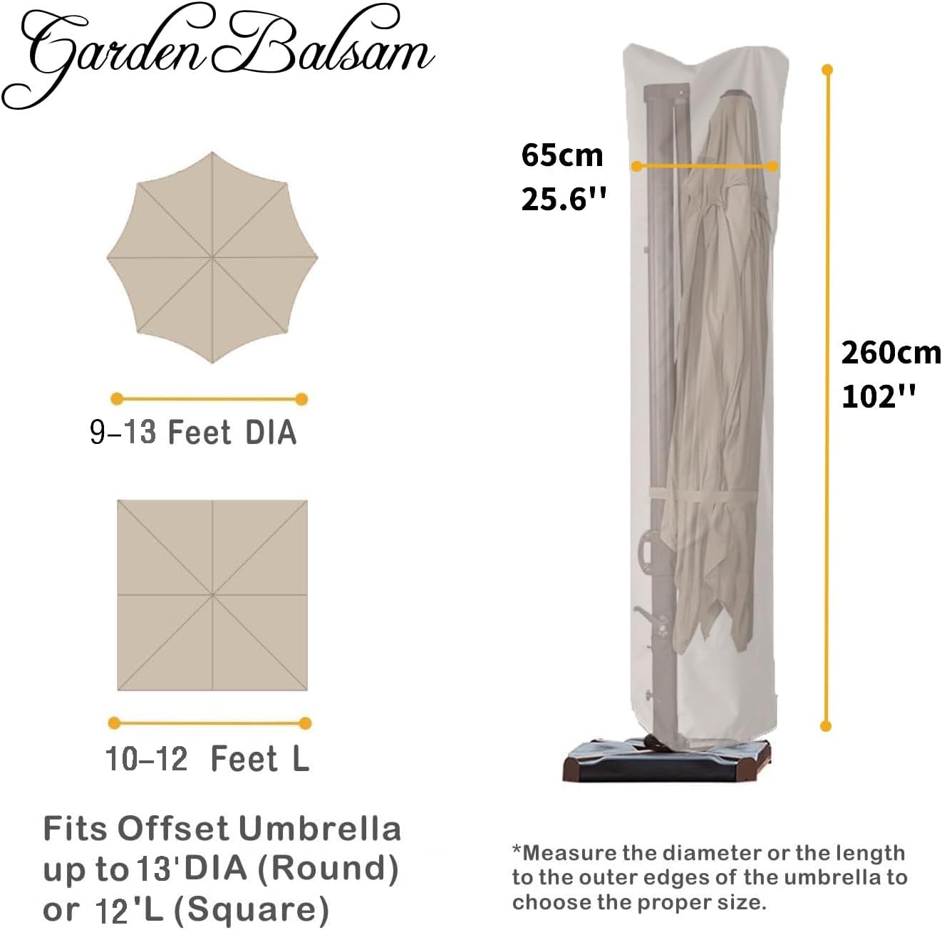 Patio Umbrella Cover for 9ft to 13ft Offset Umbrella, Water Resistant, Curved Cantilever and Straight Pole Parasol Outdoor Umbrellas Cover with Zipper and Rod - Image 2