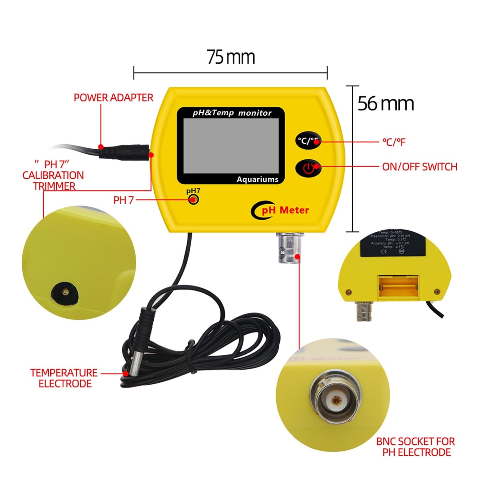 Tasca di acidità portatile del tester acidimetro acquario durevole alta precisione con retroilluminazione Misurazione Accurata