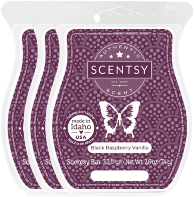 Black Raspberry Vanilla, Wickless Candle Tart Warmer Wax 3.2 Oz Bar, 3-Pack (3)