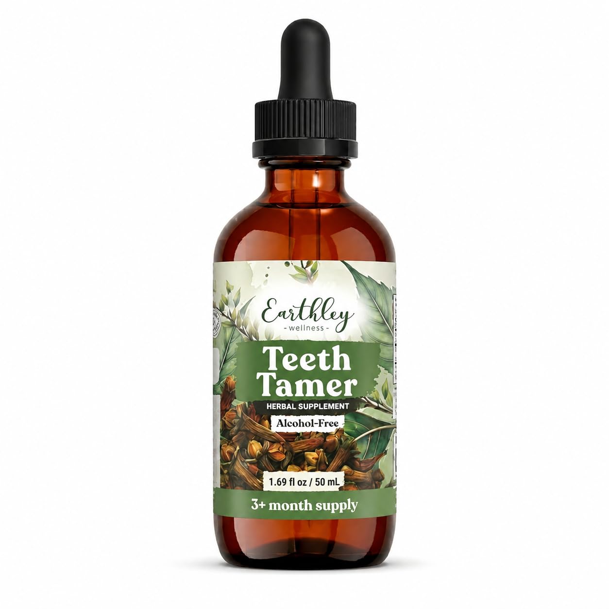 Earthley Wellness Teeth Tamer, Teething Relief for Babies &amp; Kids, Organic Herbal Formula, 3 Month Supply (1.69 oz Glass,1,000 Drops)