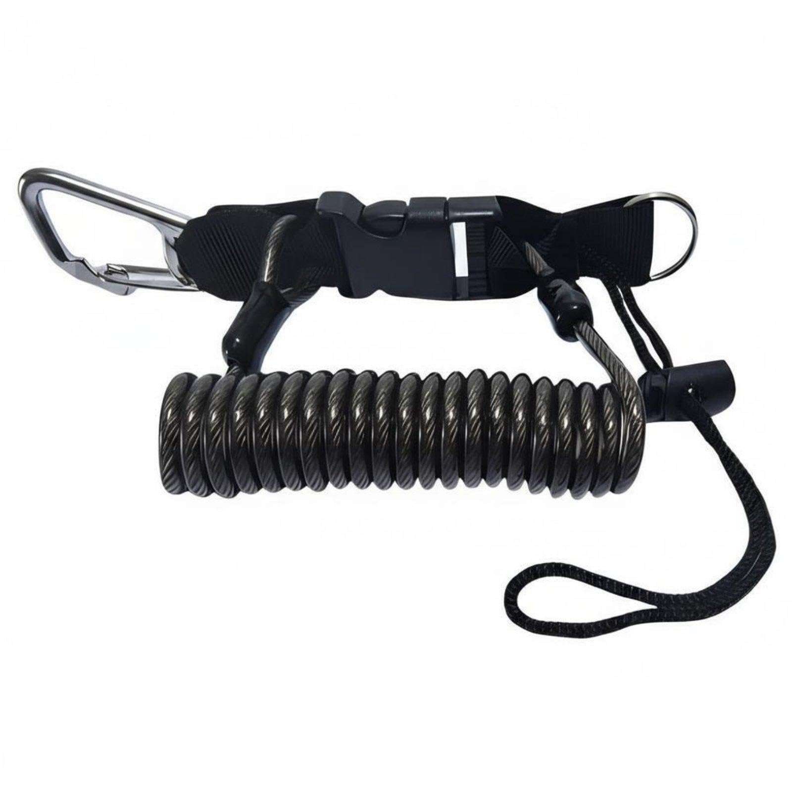 Coiled Camera Lanyard Stainless Steel Core Underwater Camera Leash Elastically Stretchable Spring Coil Lanyard for Snorkelers, Snorkeling, Boating Transparent Black Metal Buckle-image-19