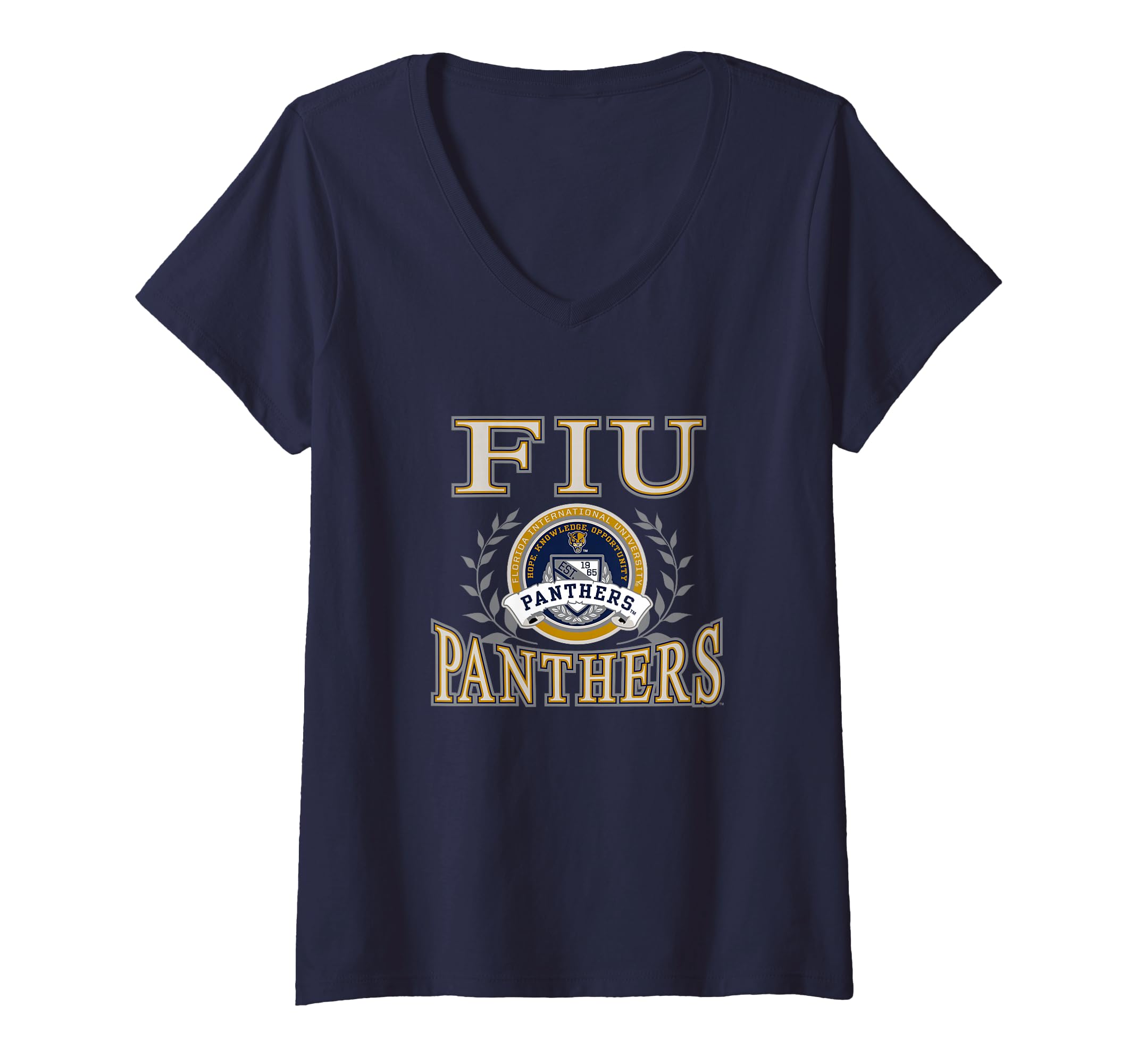 Womens Florida International Golden Panthers Laurels V-Neck T-Shirt
