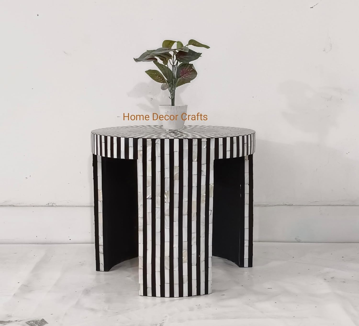 Mother of Pearl Inlay Side Table – Black Colour, Handmade Accent Table, W50 x D50 x H45 cm-image-30