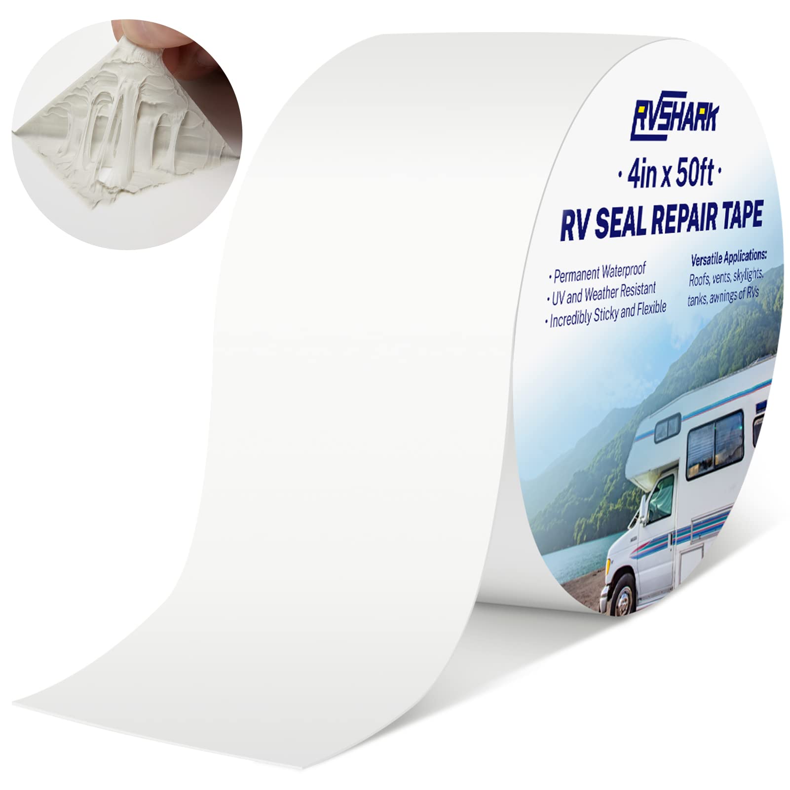 FastSeal RV Roof Tape White, 12" X 50' White RV Tape, RV Sealant Tape For Camper Roof Repair, Trailer Roof Sealant, Stop Camper Roof Leaks, UV-Resistant, Weatherproof And Durable (12" X 50