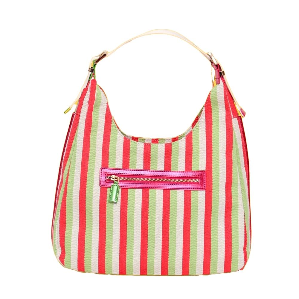 Agatha Ruiz de la Prada Bolso Hobo de lona en color rosa con rayas de colores