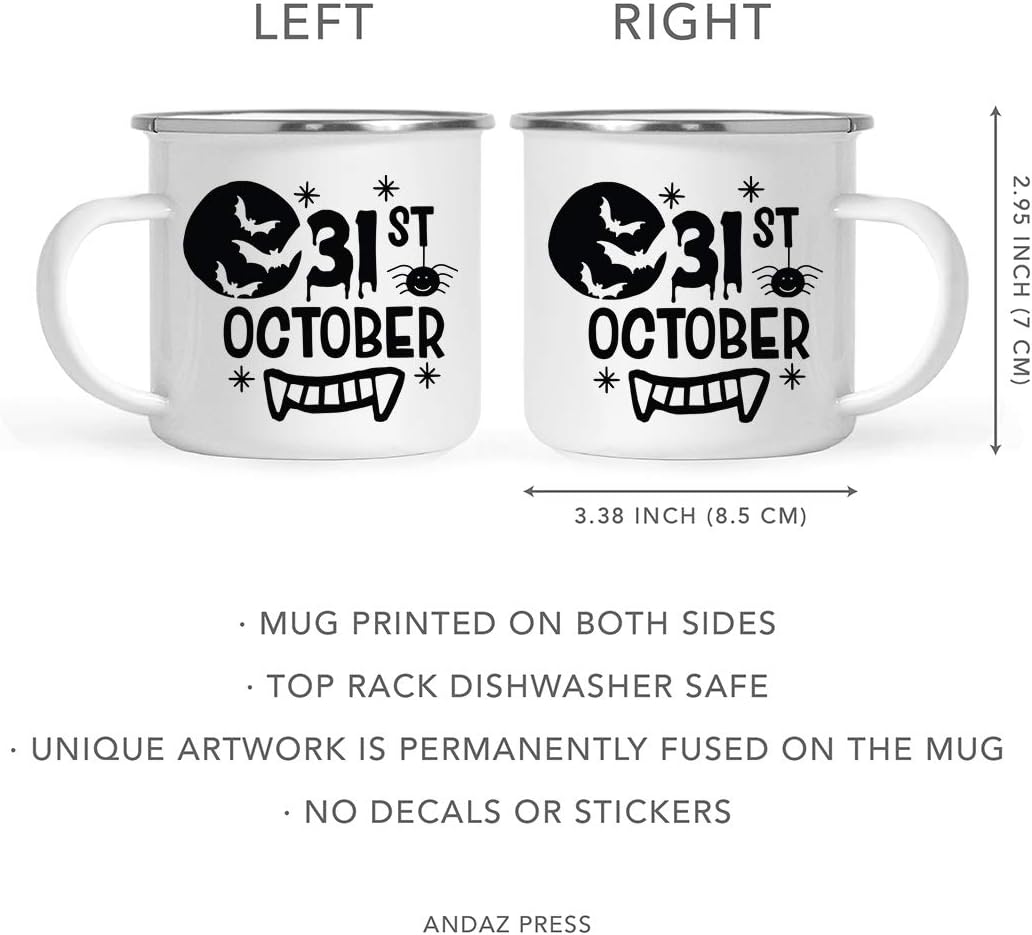 Andaz Press Funny Halloween 11oz. Stainless Steel Campfire Coffee Tea Mug, 31st October, Teeth Graphic, 1-Pack, Birthday Christmas Ideas