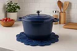 Descanso De Panela Silicone Apoio Flowers 15 cm Kit c 4 unidades (Azul)