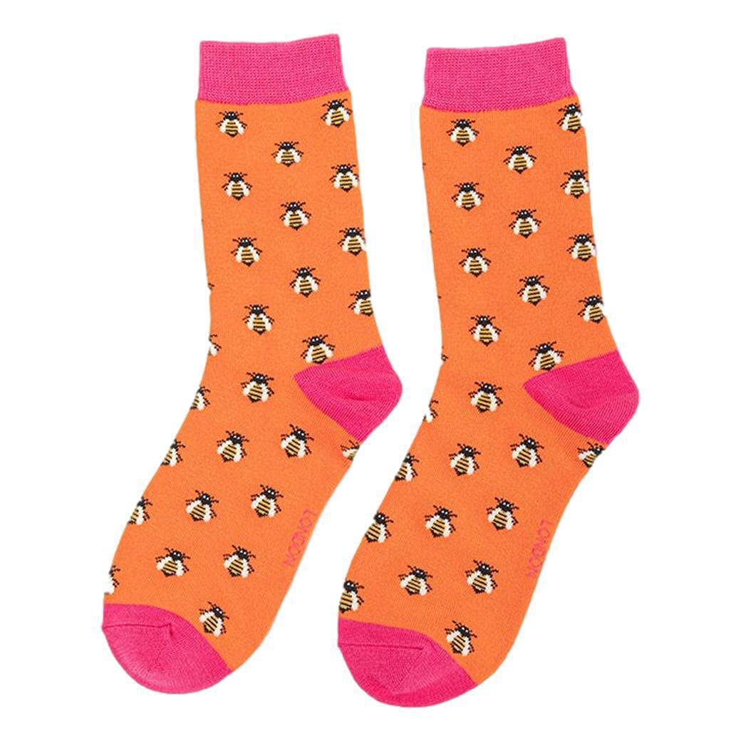 Honey Bee on Orange Ladies Novelty Ankle Socks Adult One Size