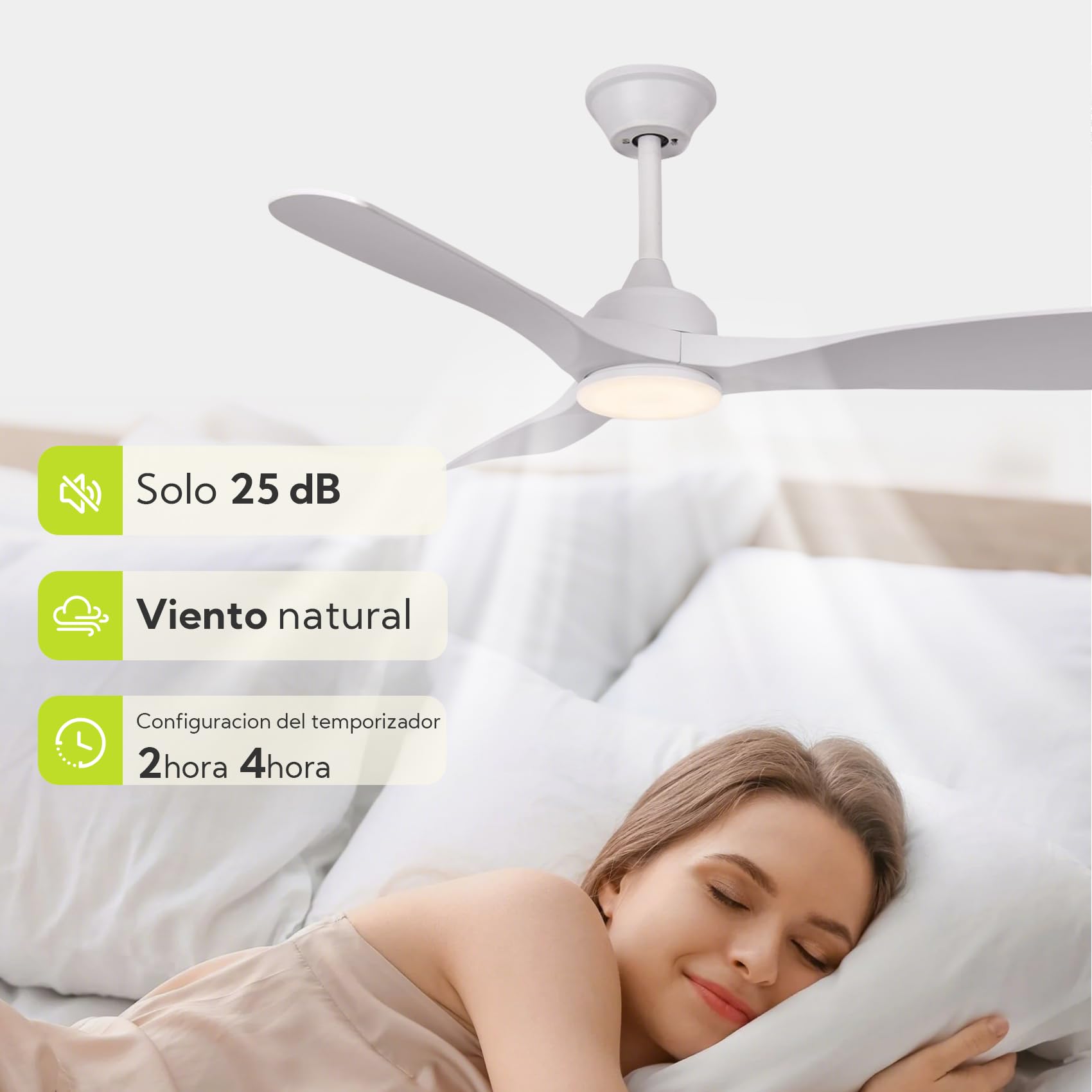 Ventilador de Techo con Luz y Mando a Distancia 106cm, Motor DC Silencioso, 3 Aspas plástico Blanco, Plafón LED Regulable 3 Tonos, Ventilador Moderno de Bajo Consumo, Blanco