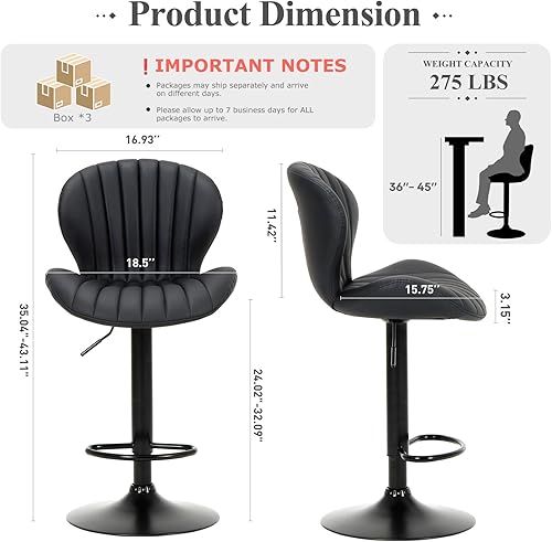 Vista 2 de COLAMY Juego de 6 taburetes de bar, sillas de bar giratorias modernas, taburetes tapizados de cuero sintético ajustables de altura de mostrador