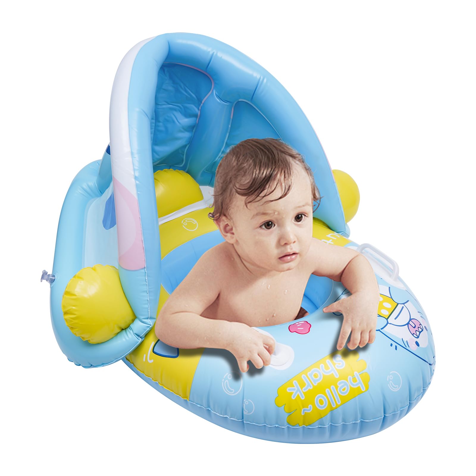 YIIFELL Flotador Bebe Inflable, Flotador Bebé con Parasol Extraíble, Flotador para Bebés, Flotador Portátil Ajustable para Piscina de Bebé para Niños de 3 a 36 Meses