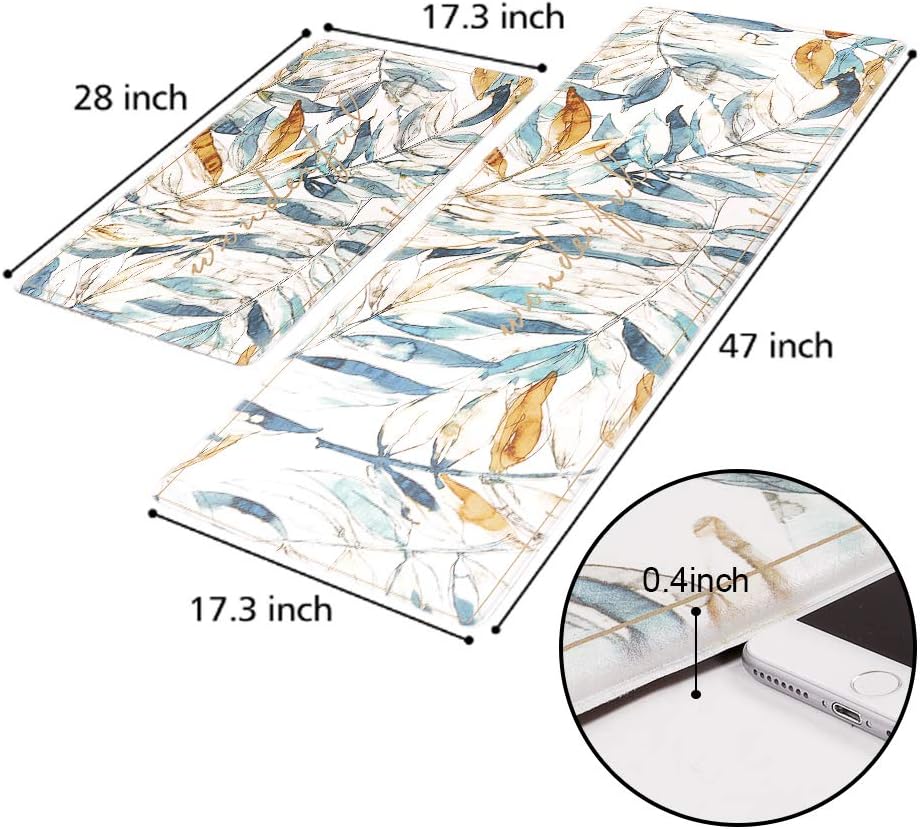 Kitchen Rug Set,LEEVAN Kitchen Floor Mats 2 Piece PVC Leather Anti Fatigue Comfort Heavy Duty Standing Mat Waterproof Oil Proof Non-Skid Rubber Back Washable Doormat Bathroom Area Rug Carpet