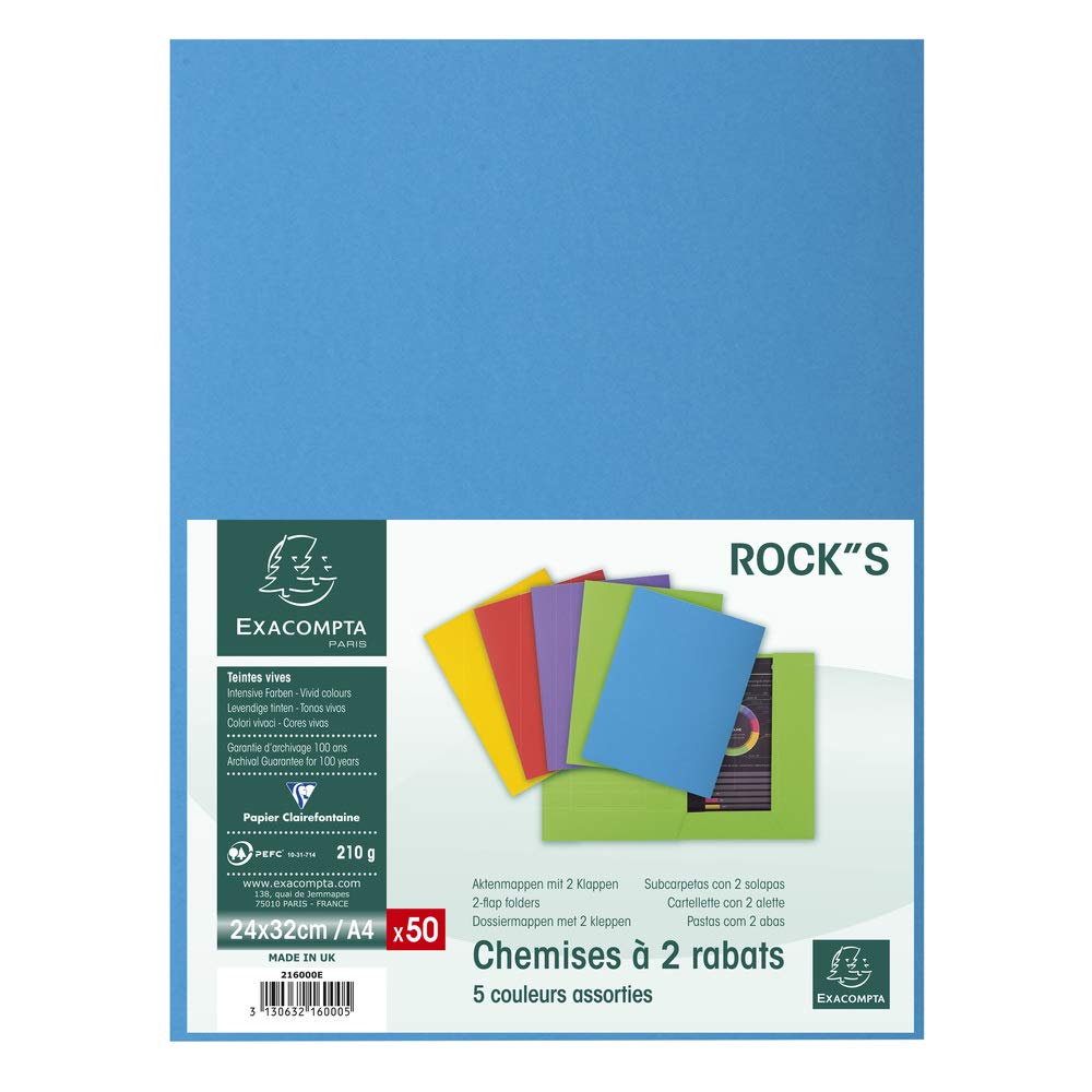 Exacompta 216000E 50er Pack Aktendeckel ROCKS aus extra starkem Karton für DIN A4 farbig sortiert Hefter ideal für das Büro und Schule und die mobile Organisation