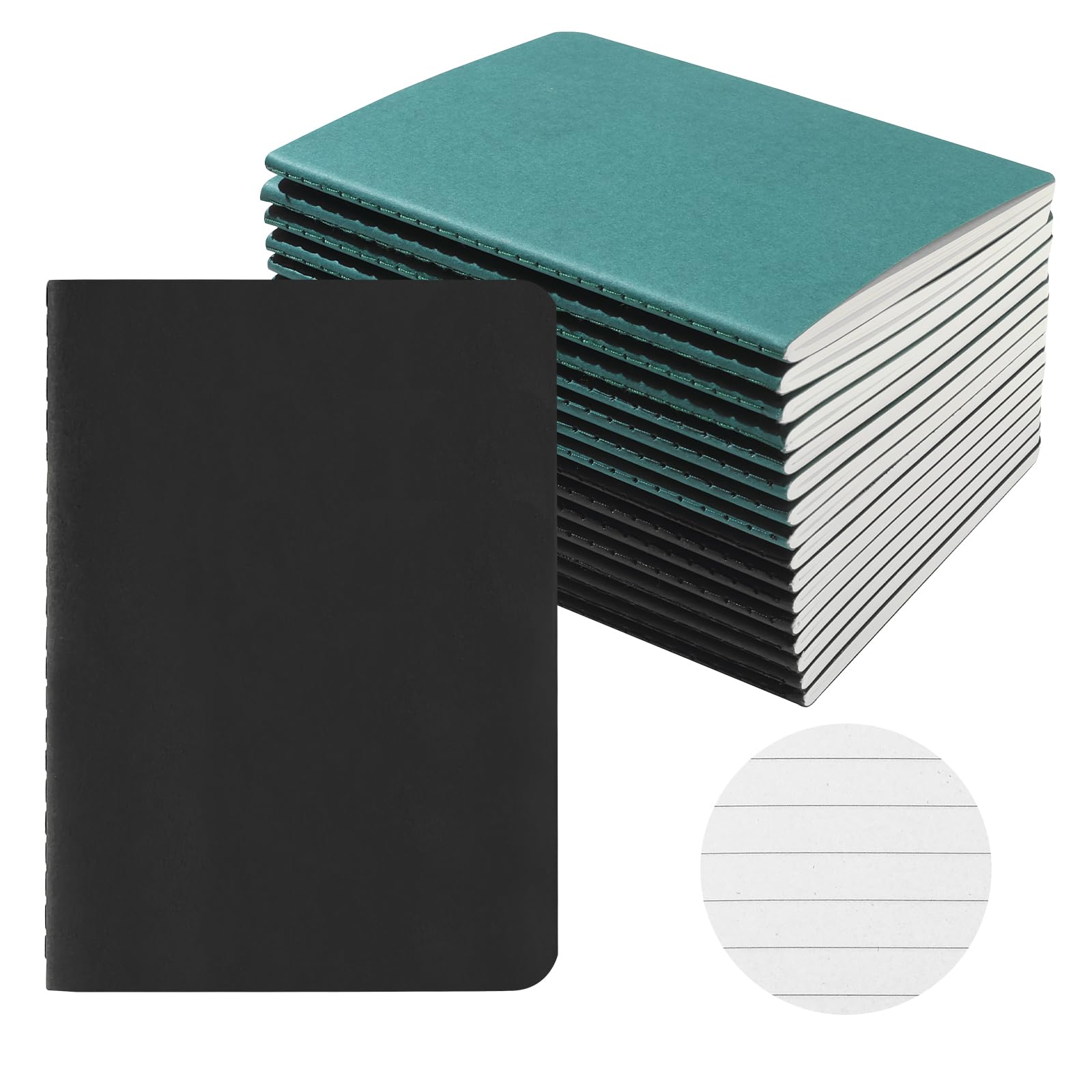 HOMEMARS 16-Pack A6 Notebook Set, 8 Green & 8 Black, 100GSM, Lined Paper, Notepad, Pocket Notebook, Notepads, 10x14cm, 60 Pages, for Students, Writing, Travel, Business,Lined,Thick Paper