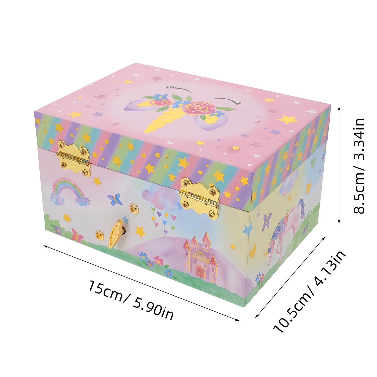 Joyero Musical Infantil de Unicornio con Compartimentos Múltiples, Caja de Música Decorativa de Madera para Niñas como Obsequio de Cumpleaños o Año