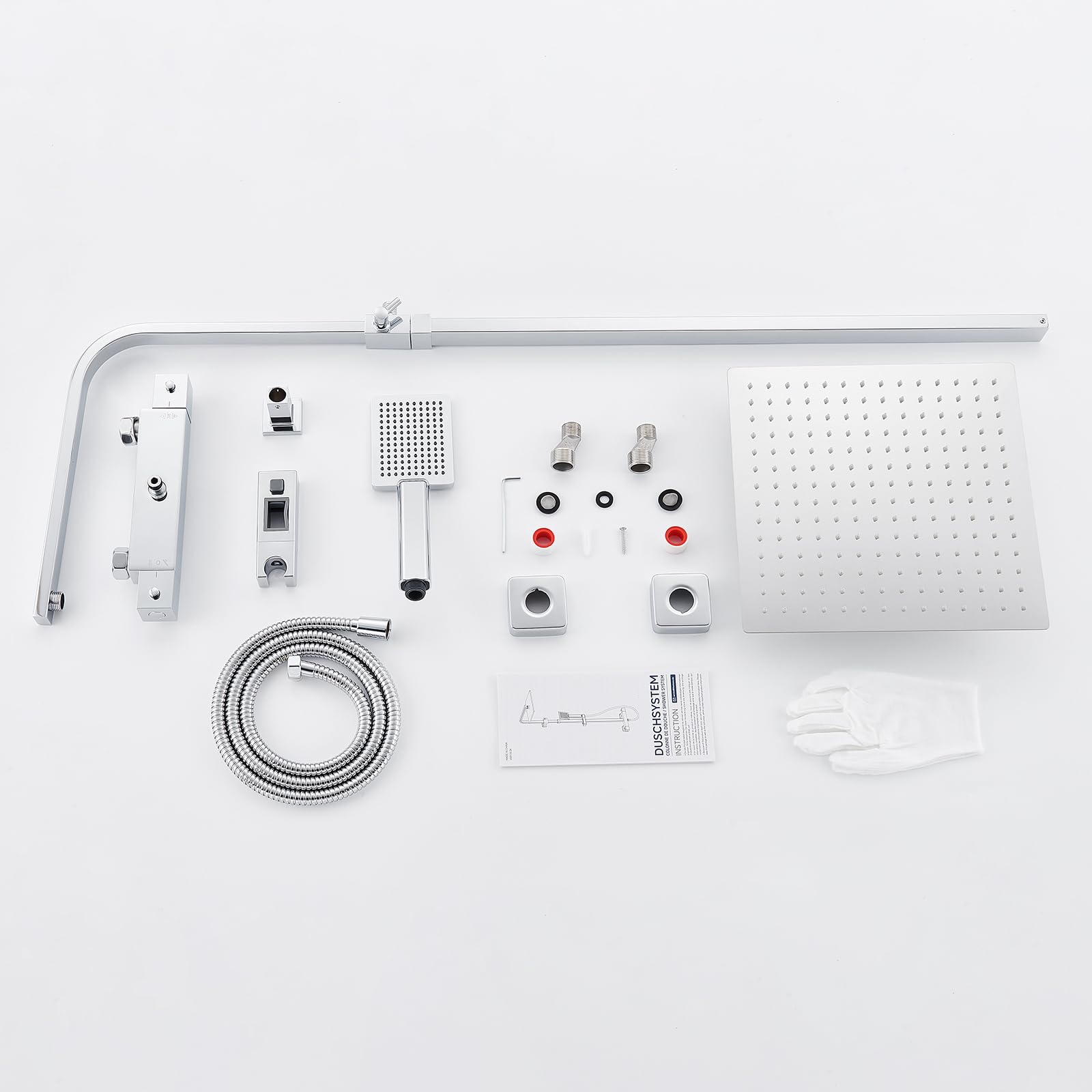 Auralum Colonna Doccia con Miscelatore Termostatico, Miscelatore Doccia Esterno Ottone, Colonna Doccia con 30x30cm Soffione Doccia e Doccetta, Asta Saliscendi Doccia Altezza Regolabile 80-124cm, Cromo