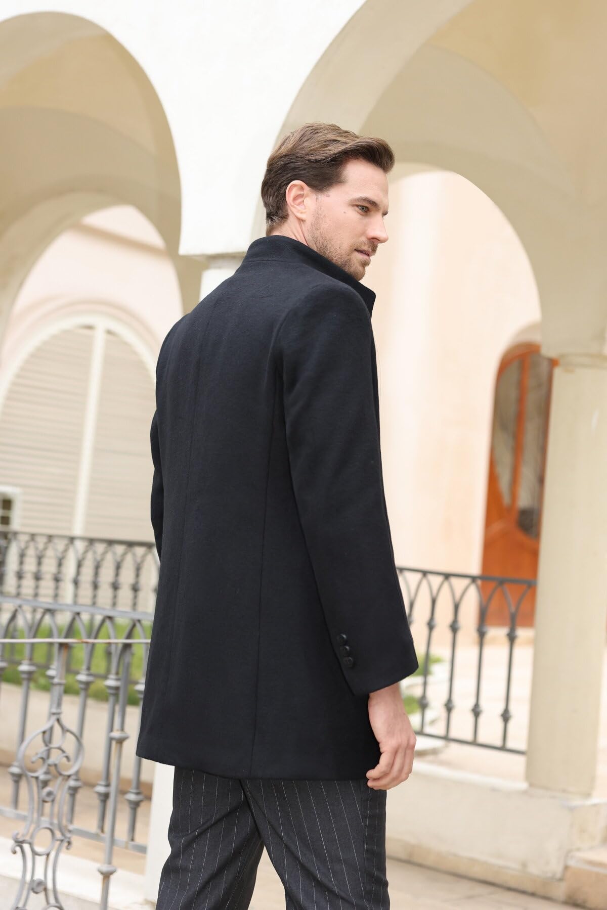Allthemen Manteau Homme Hiver Long Trench Coat en Laine Pardessus Parka Chaud Veste Coupe Vent Col Montant