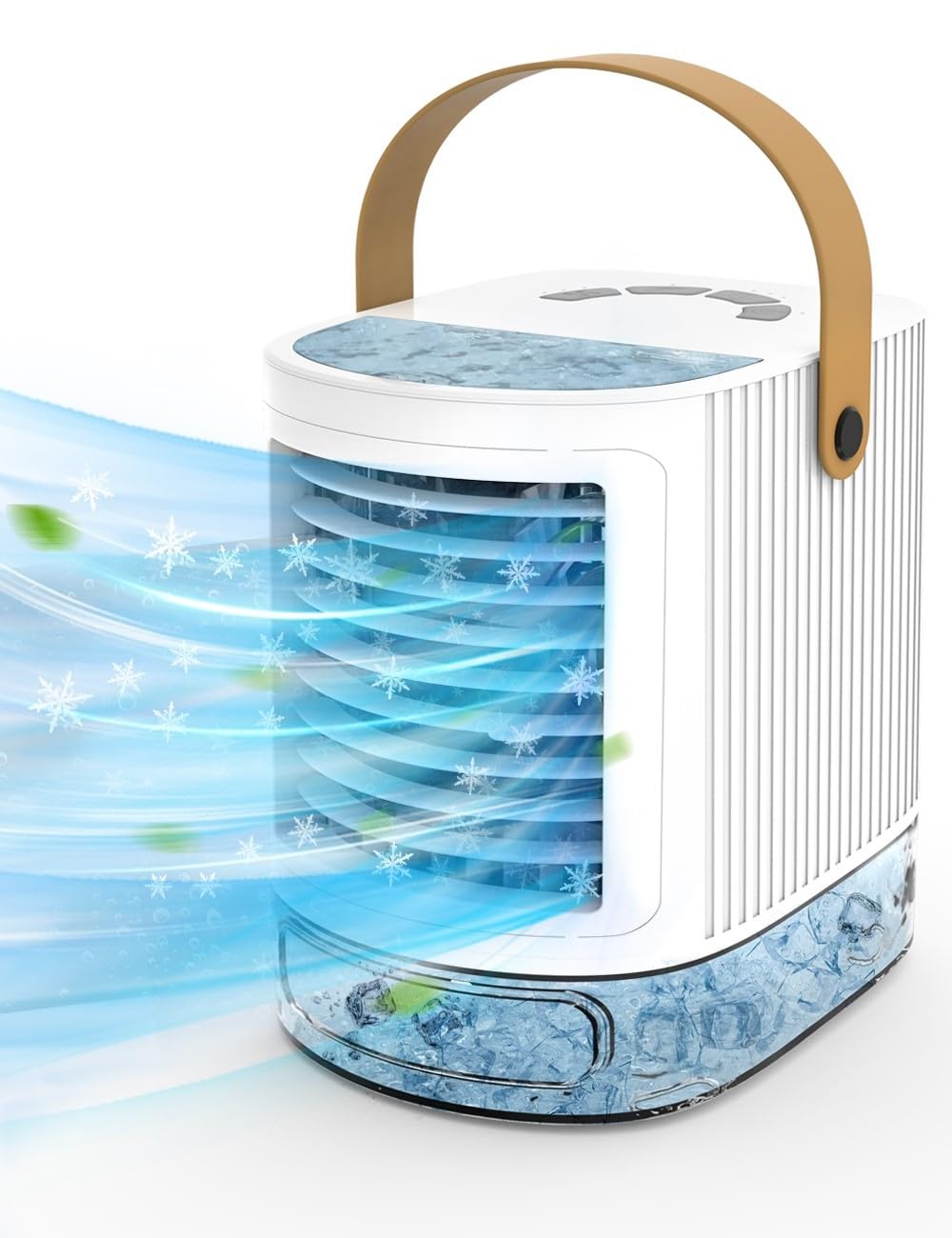 Portable AC with Leather Handle Mini Air Conditioner USB Powered 7 LED Lights 3 Speeds Desktop Small Evaporative