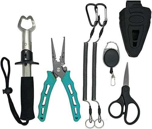Miniatura 8 de MOREFISHING Alicates de pesca, equipo de pesca resistente al agua salada, conjunto de herramientas de pesca con mosca, anillo dividido removedor de