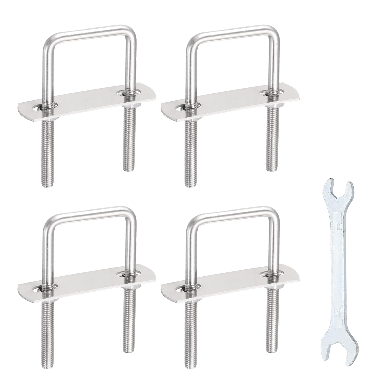 sourcing map 4 Sets M6 Square U-Bolts, 1.42"(36mm) Inner Width 2.8"(70mm) Length 304 Stainless Steel U Clamp Bolts with Nuts, Plates and Wrench for Trailer Ski Boat Fishing Boat