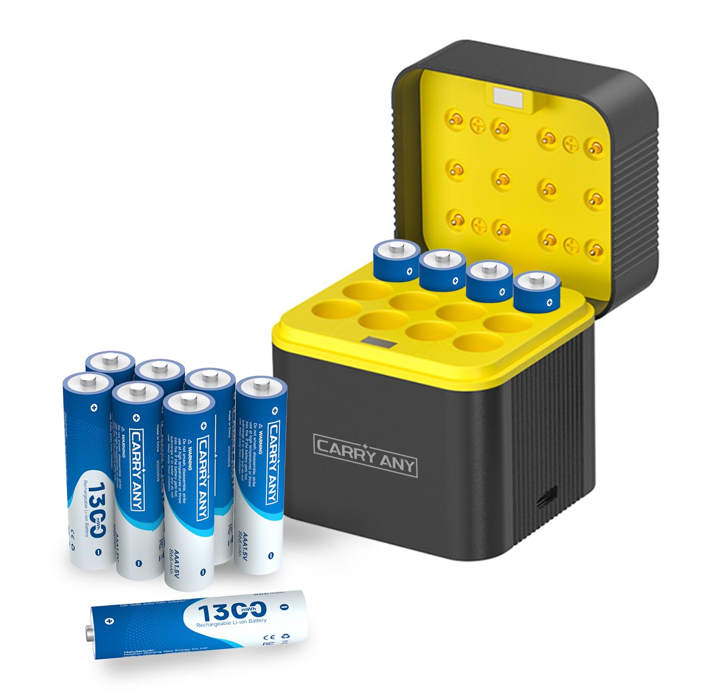 12 Pack 1300mWh Rechargeable Lithium AAA Batteries with Charger