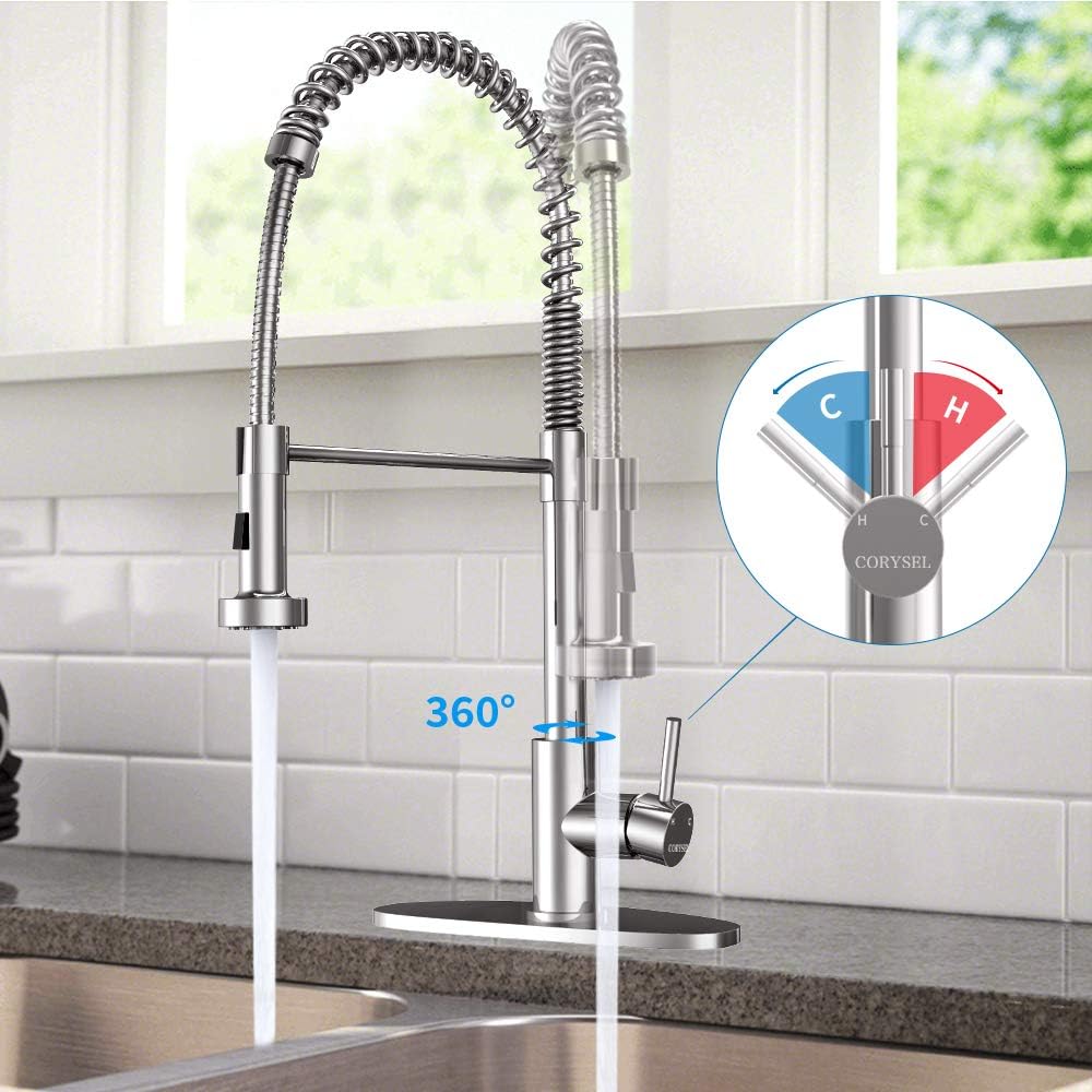 Up To 40% OFF CORYSEL Kitchen Faucets Commercial Stainless Steel Single Handle Single Lever Pull Out Sprayer Spring Kitchen Sink Faucet, Brushed Nickel with Deck Plate Black Friday - 40% OFF CORYSEL Kitchen Faucets Commercial Stainless Steel Single Handle Single Lever Pull Out Sprayer Spring Kitchen Sink Faucet, Brushed Nickel with Deck Plate