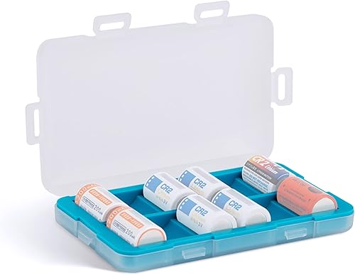 Organizador de funda de batería CR2 de silicona, caja de almacenamiento de batería de polipropileno para 12 baterías CR2 CR15H270, resistente al