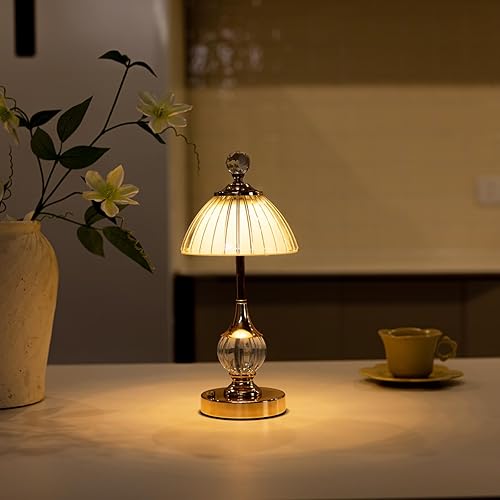 Miniatura 2 de Lámpara de mesa inalámbrica, lámpara recargable con pilas, lámpara táctil LED regulable de 13 pulgadas de alto, lámparas portátiles de metal dorado