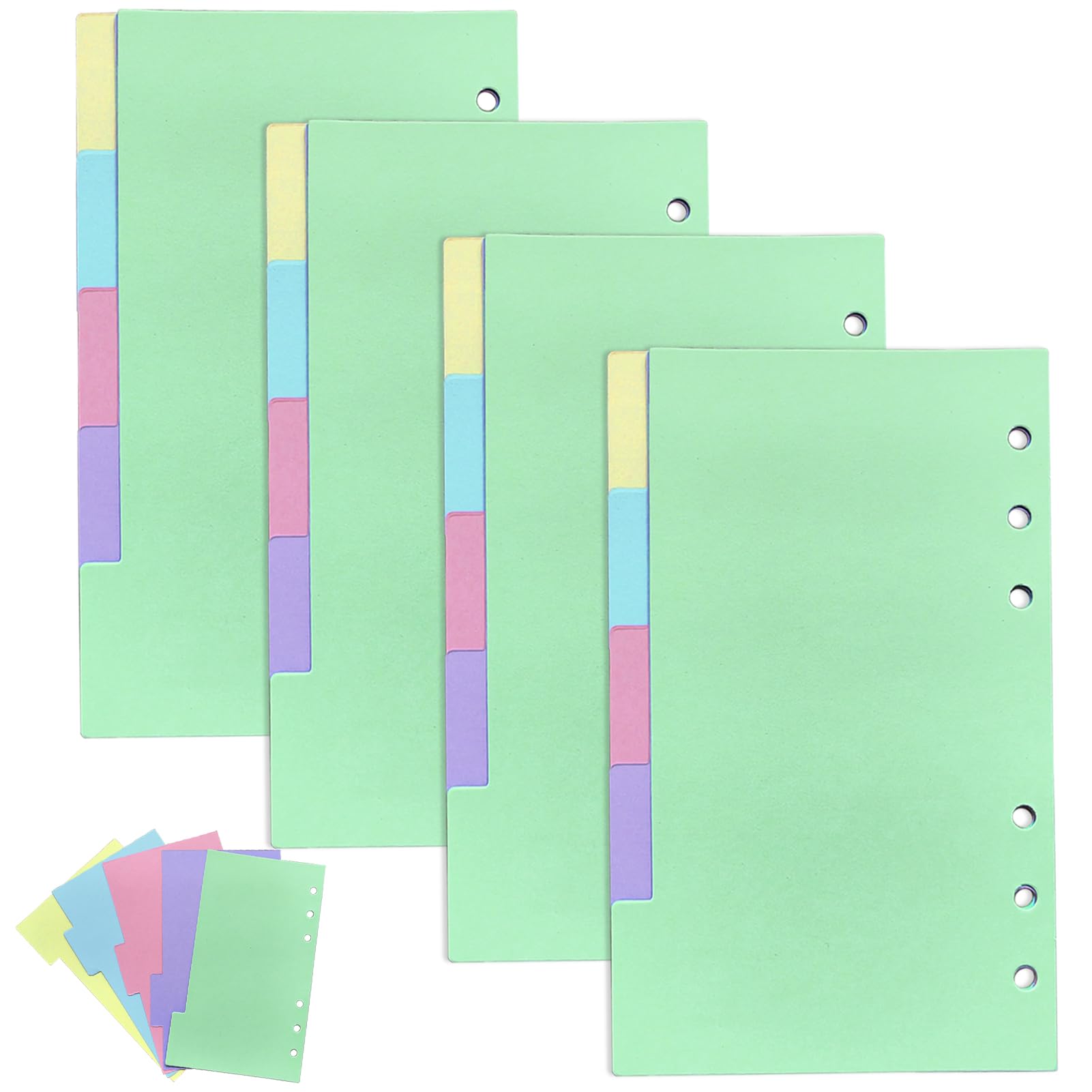 DY.2ten A6 Binder Dividers Planner Inserts, [4 Pack] 5 Tabs Color Paper Index Divider for 6 Ring Binder Notebook