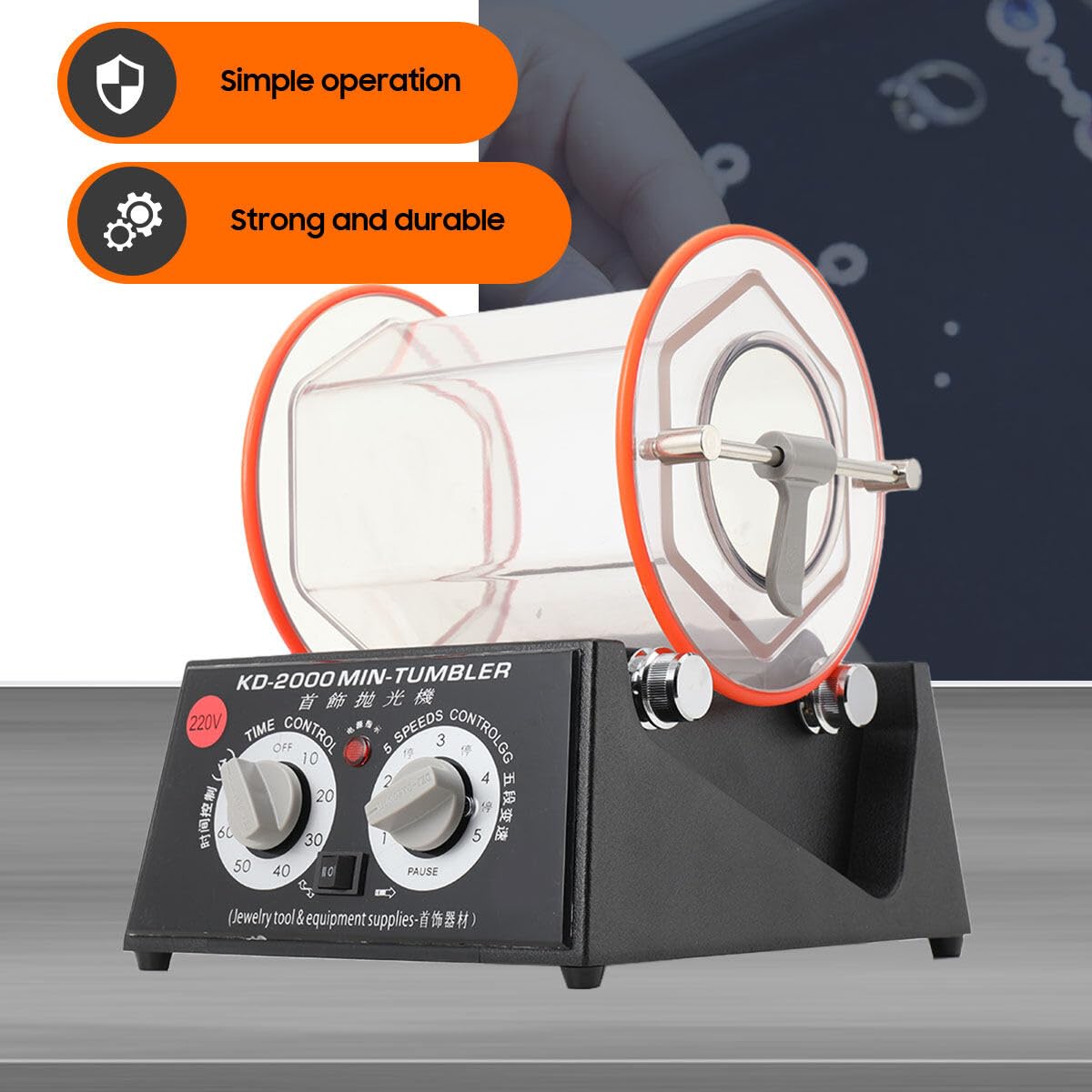 Macchina Lucidatrice per Gioielli, 60 W capacità 5 kg Tamburo Rotativo con Regolazione della velocità a 5 stadi per La Lucidatura di Superfici, Smussatura, Ravvivatura, Rimozione della Ruggine