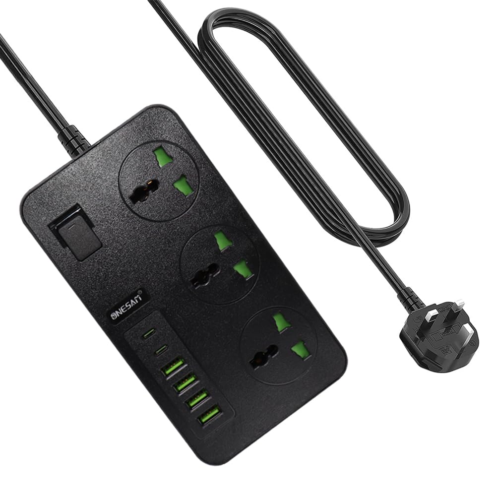 Power socket with 3 Outlets, 4 USB Ports and 2 USB C, 6ft power Extension Cable with Multiple Outlets, power strip,USB Charging Station, Built-in Child Safety Cover, for Travel, Dorm Room Essentials