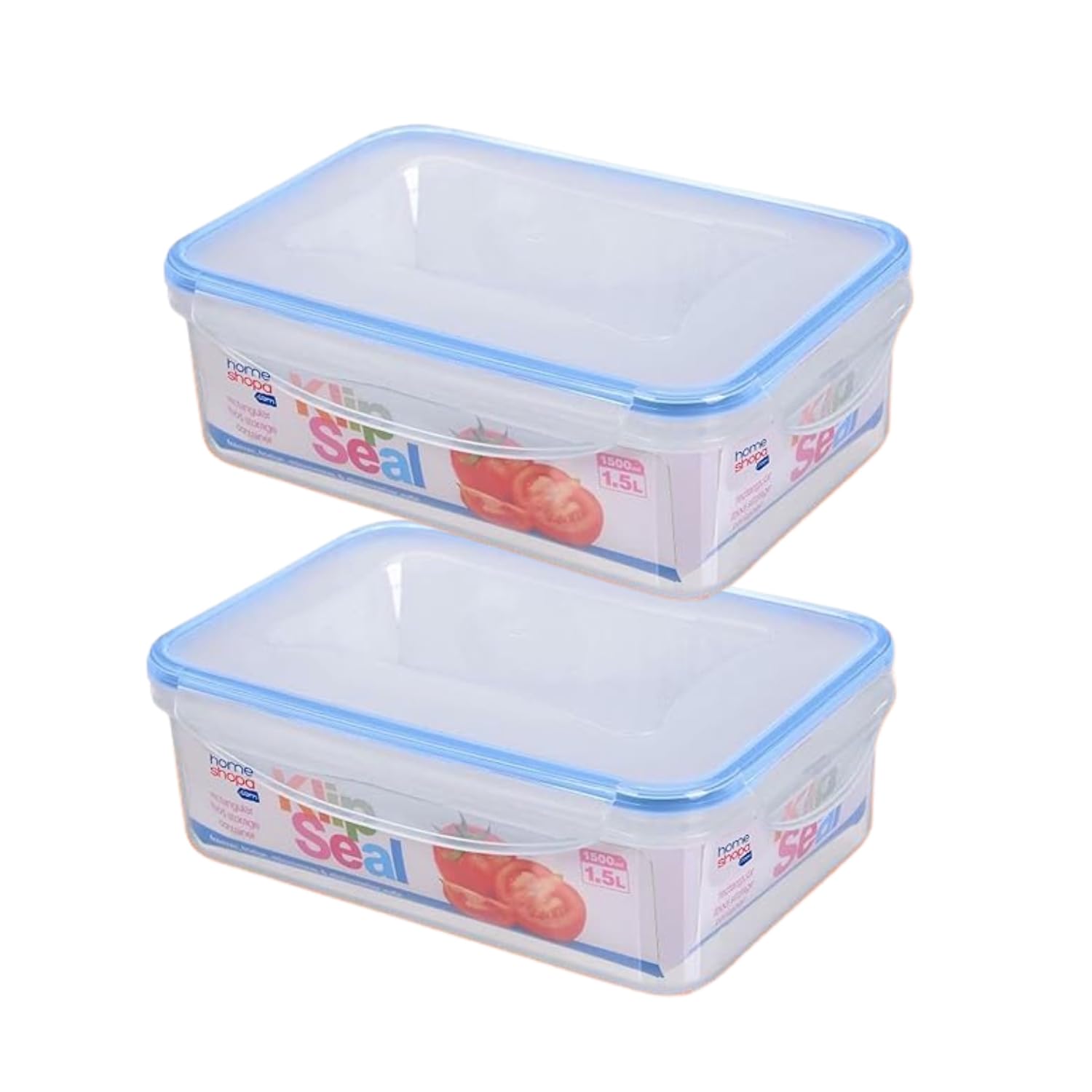 HOMESHOPA Plastic Airtight Food Storage Container, Leakproof Rectangle Container with Clip-Lock Lid, BPA Free Reusable Meal Prep Lunch Box Microwave Freezer & Dishwasher Safe (2 Pack, 1.5 Litre)