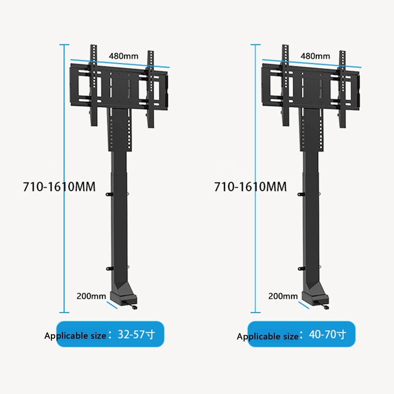 Soporte elevador eléctrico para TV, soporte motorizado ajustable para TV, hasta 60 kg, oculto en el armario, televisores de 40 a 70 pulgadas, tiempo de viaje inferior a 40 segundos