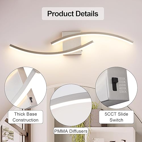 Miniatura 6 de Lámpara moderna de tocador de baño de 31.5 pulgadas, lámparas de níquel cepillado, regulables, 5CCT, lámpara de baño LED sobre espejo, lámpara de