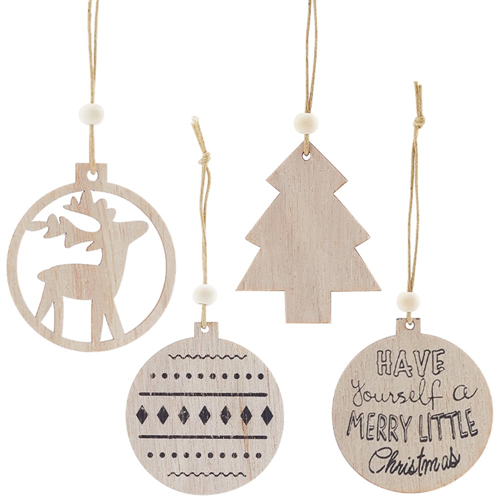 GORGECRAFT 24 Pz Ornamenti per L'Albero di Natale Ritagli di Cervo in Legno Ornamento Rotondo Vuoto in Legno Decorazioni Artigianali Sospese Appese 3D Ornamenti per Fattoria Rustica Decorazioni