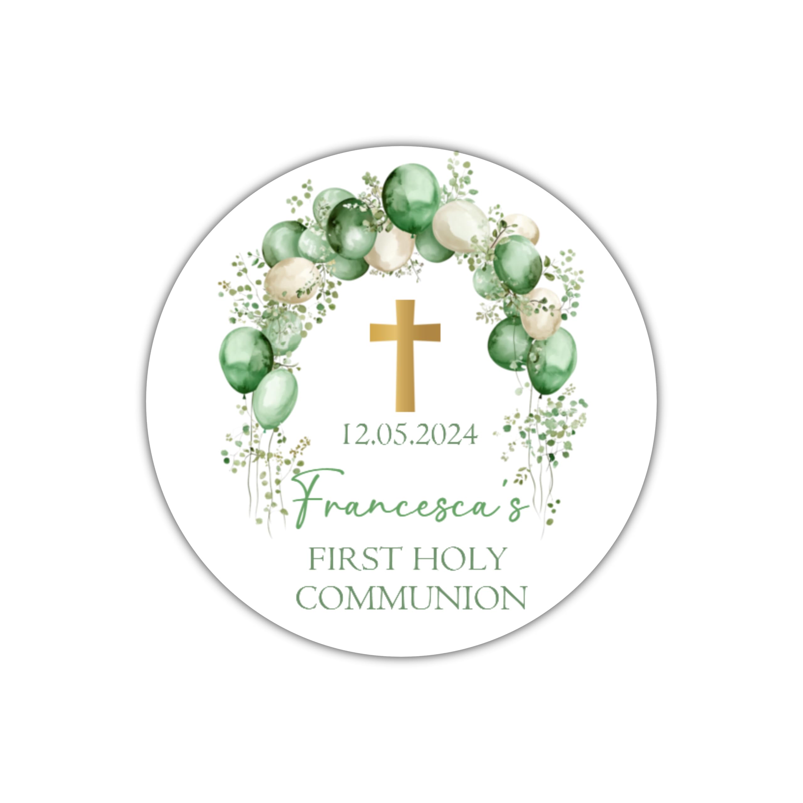 Five Star Party Supplies White Personalised First Holy Communion Stickers, Confirmations Stickers, Communion Party Favours, Green Balloon Design, Confirmation Party Bags, Communion 1St Holy Communion Party Bag