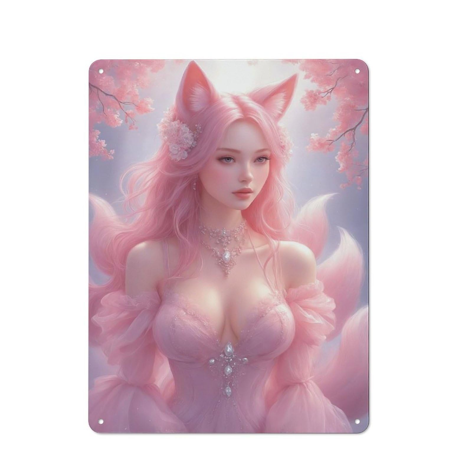 Junmoney Girls Style-11 Shed Style Decorative Metal Plaque 40X30cm Featuring Pink Fox In Dress, Porch Wall Decor For Patio Bar, Workshop, Shed Or Kitchen