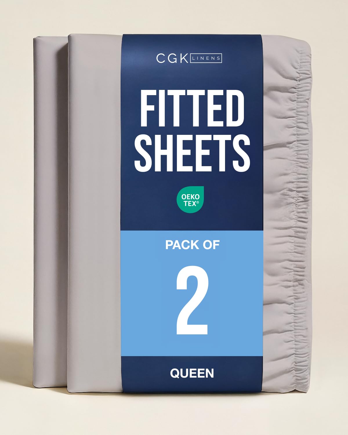 Queen Fitted Sheet - Pack of 2 Single Fitted Bottom Sheet Only - Light Grey