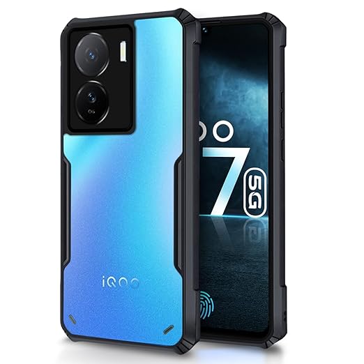 Pikkme iQOO Z7 5g / iQOO Z7s 5G Back Cover | Crystal Clear Transparent Back | Ultra Hyrbid | Full Camera Protection | Raised Edge | Bumper Back Case (Black)