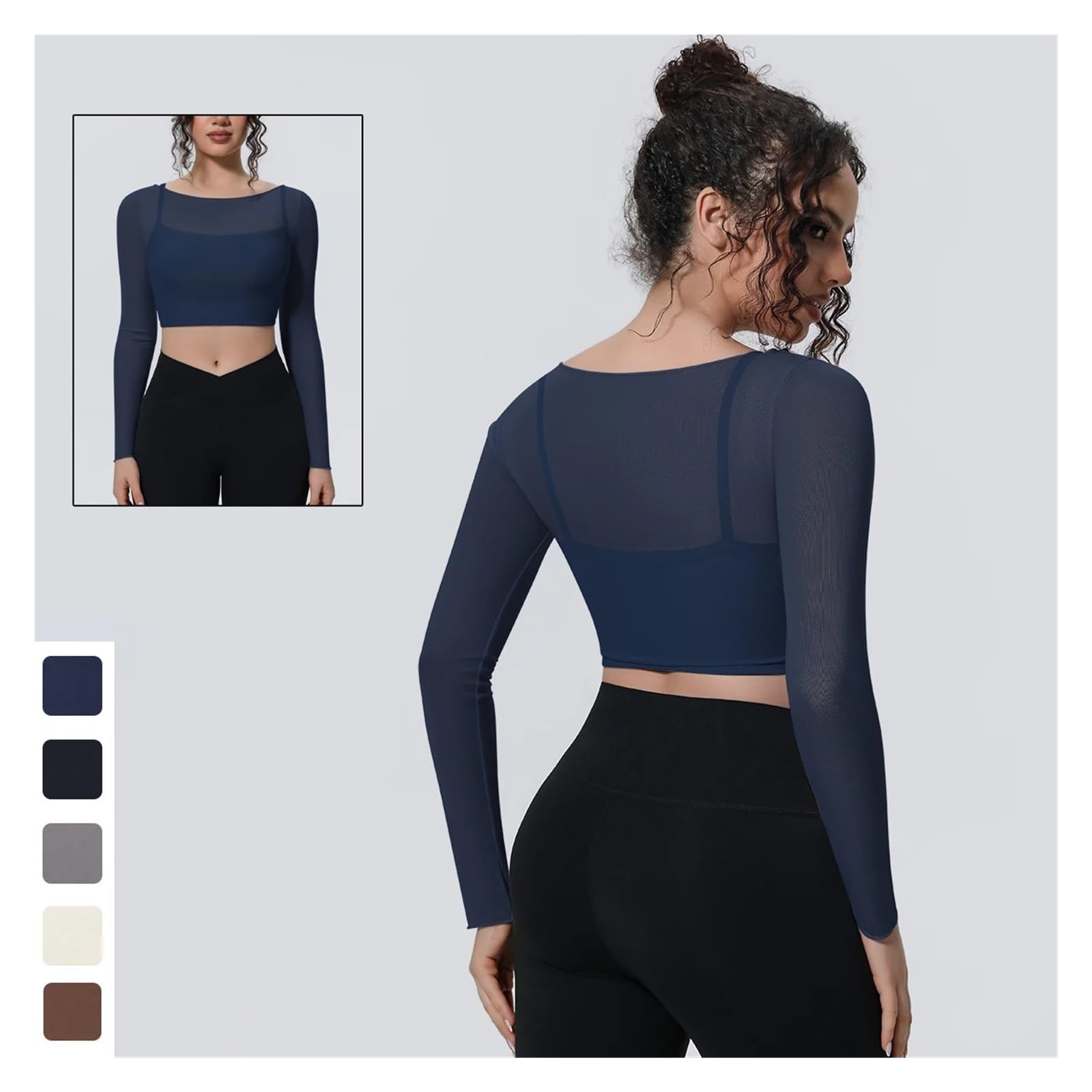 Top Yoga a Maniche Lunghe Donna Maniche Lunghe da Yoga | Top fitness traspirante estivo in falso reggiseno sportivo in due pezzi