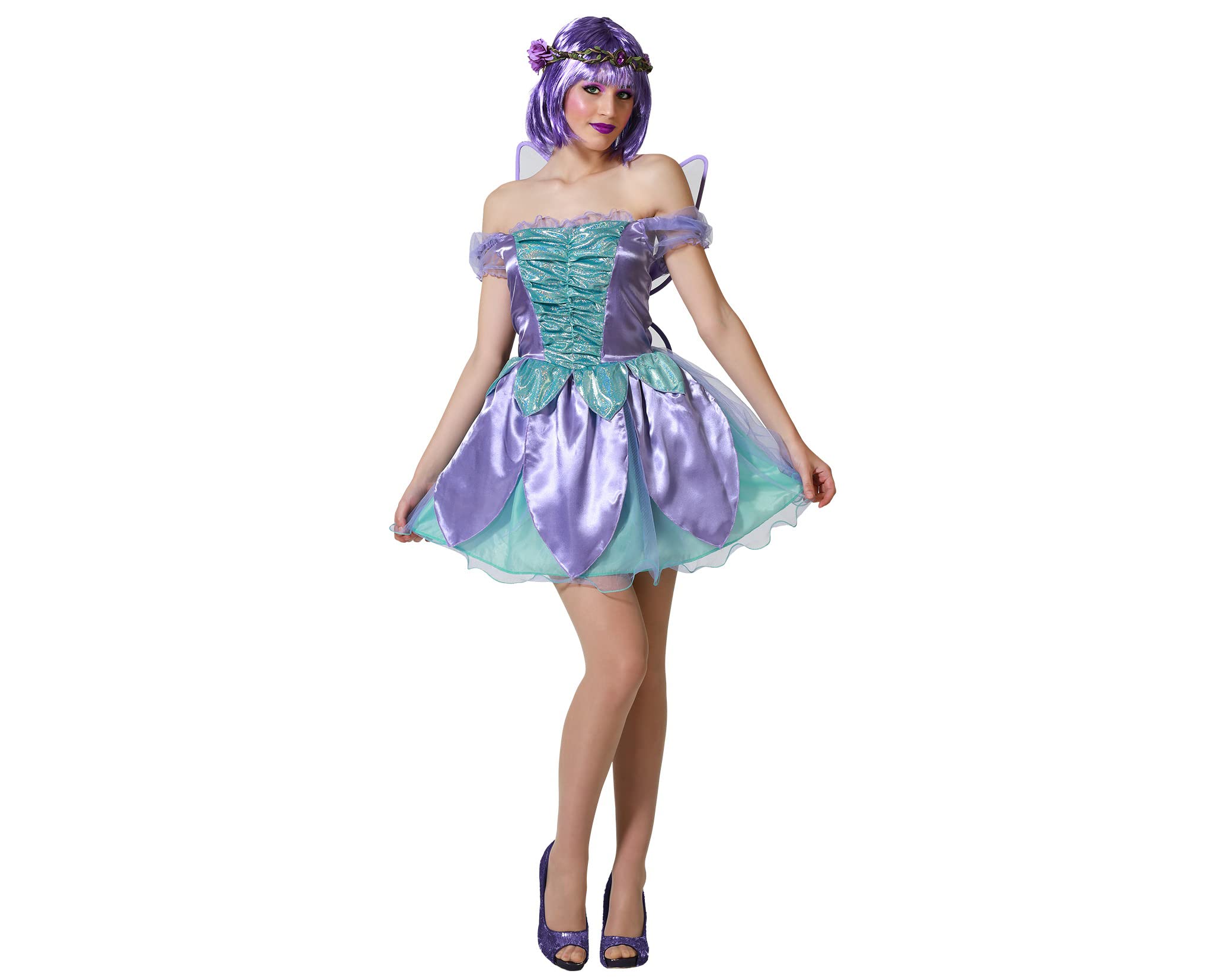 Atosa Disfraz De Hada Mágica De Mujer Adulto Vestido Corto Con Alas Completo Color Violeta Púrpura Personaje De Fantasía Cuento Para Carnaval Halloween