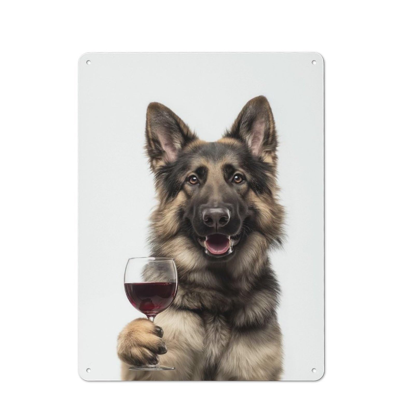 Junmoney German Shepherd With Wine Glass Vintage Metal Wall Decor 40X30cm, Decorative Metal Plaque For Coffee Bar, Small Shop Or Dining Room