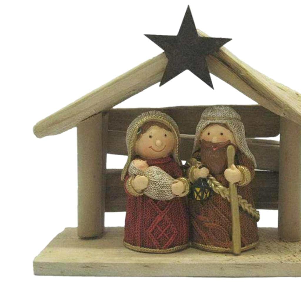 Krippe Miniatur Figuren Weihnachtskrippe Holz Resin Religiöse Nativity Szene Handbemalt Christ Kind Manger für Geschenk Heimdekoration Büro Innenraum, Farbe Figur Kabine
