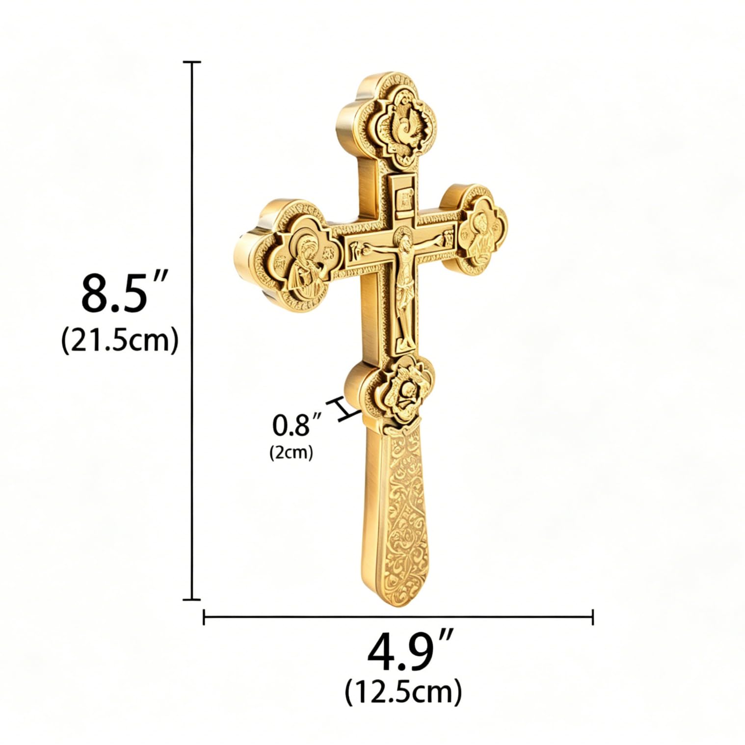 RZRHMUHN Croix de bénédiction orthodoxe plaquée or, crucifix religieux de 21,6 cm avec icône en relief, croix liturgique orthodoxe orientale pour bénédiction du prêtre, autel d'église, dévotion à